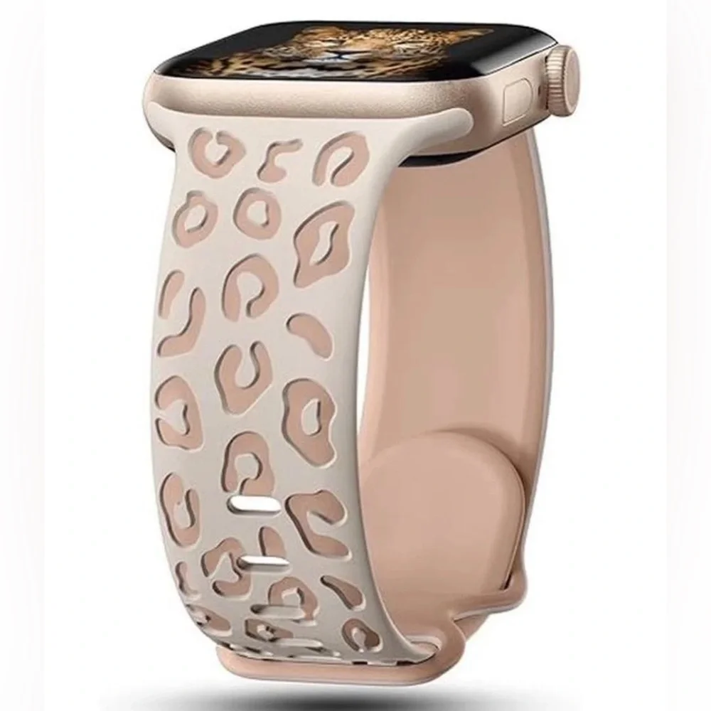 Leopard Print Silicone Apple Watch Band Neutral Tan Animal Print